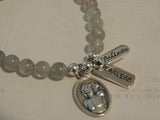 St Sebastian, Protect Us Medal with Believe & Fearless Charms, Labradorite Protective Crystal Gemstone Stretch Bracelet