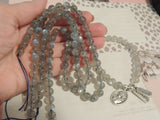 St Sebastian, Protect Us Medal with Believe & Fearless Charms, Labradorite Protective Crystal Gemstone Stretch Bracelet