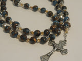 Rosary Beads Prayer Beads Necklace-Light Blue Gold Nepal Stone Crystal Gemstone - St Michael Centre& Special Crucifix