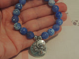 Tree of Life Charms with Believe Word Bracelet, Blue and White Fire Agate Crystal Gemstone, Stone Beads, Stretchy
