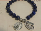 Guardian Angel & St Michael Archangel Medal, Believe Charm, Lapis Lazuli Crystal Gemstone Charm Bracelet