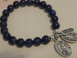 Guardian Angel & St Michael Archangel Medal, Believe Charm, Lapis Lazuli Crystal Gemstone Charm Bracelet