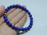 Lapis Lazuli Blue Gemstone Crystal Bracelet - 8mm Beaded Stretch Bracelet - 14K Gold Spacer Bead