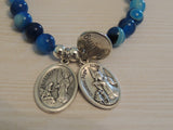 St Raphael Archangel,  Michael & Guardian Angel Healing Charm Bracelet- Blue Agate Crystal Gemstone