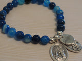 St Raphael Archangel,  Michael & Guardian Angel Healing Charm Bracelet- Blue Agate Crystal Gemstone