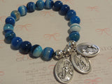 Blue Angels - Guardian Angel with Raphael & Gabriel Medals - 10mm Blue Agate Crystal Gemstone Bracelet