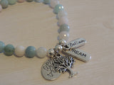 MORGANITE FACETED GEMSTONE BRACELET - TREE OF LIFE - DREAM / BELIEVE CHARMS - STRESS/GRIEF/CALM