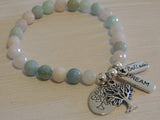 MORGANITE FACETED GEMSTONE BRACELET - TREE OF LIFE - DREAM / BELIEVE CHARMS - STRESS/GRIEF/CALM