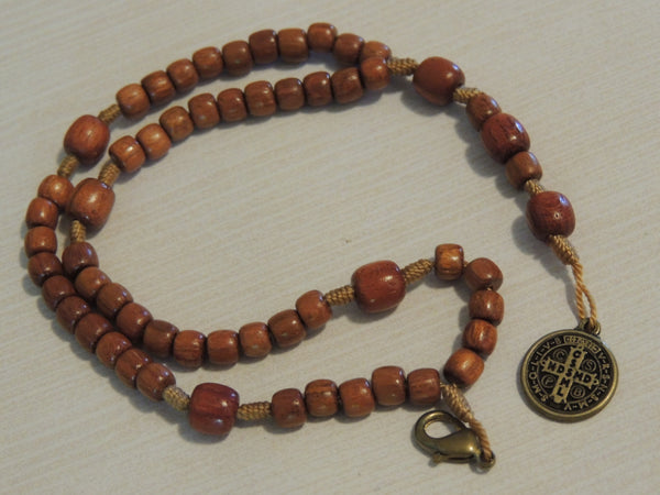 St Benedict Mini Medal Rosary Bracelet Cherrywood Wooden Rosary Beads Prayer Beads