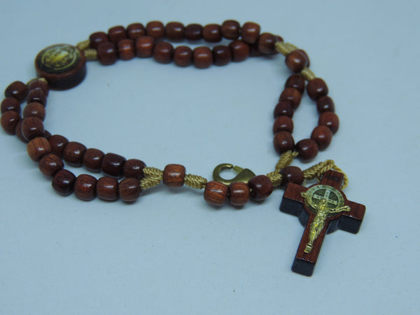St Benedict Mini Cross Rosary Bracelet Cherrywood Wooden Rosary Beads Prayer Beads