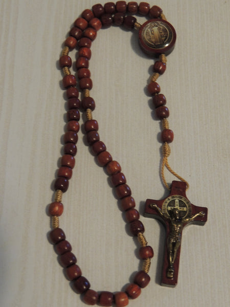 Mini St Benedict Rosary Beads Cherrywood Wooden Prayer Beads-Pocket Rosary