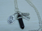 Archangel St Michael Pendant Necklace-Patron Saint Police, Armed Forces, Black Agate Onyx Crystal Gemstone, Strength & Believe Charms