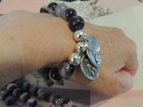 St Peregrine & Guardian Angel / Michael Medal - Healing Charm Chevron Amethyst Crystal Gemstone Stretch Bracelet - Protection