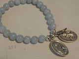 Aquamarine Crystal Gemstone Bracelet, St Gabriel Archangel Medal with Guardian Angel & St Michael, Wing Charm, 8mm Gemstone